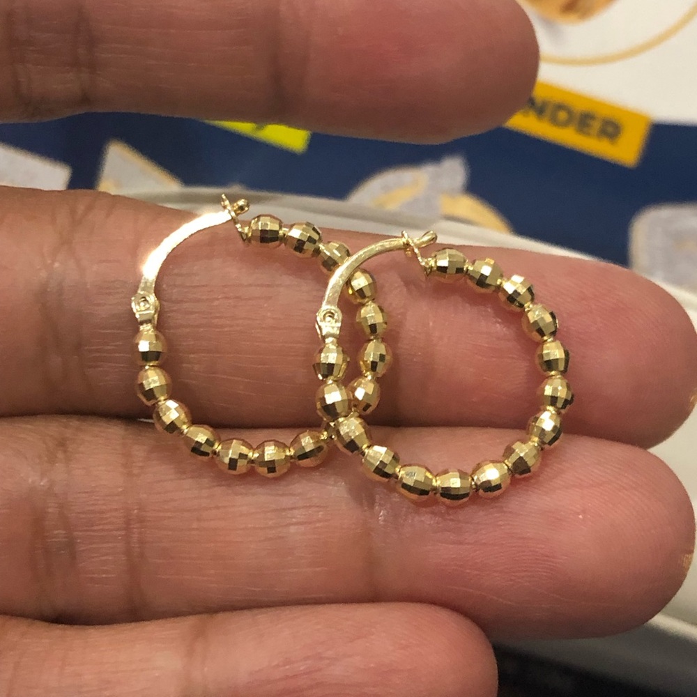 10k Real Solid Gold Hoop Earrings Chunky Hoop Earrings Diamond Cut Hoop Earrings - Picture 7 of 8